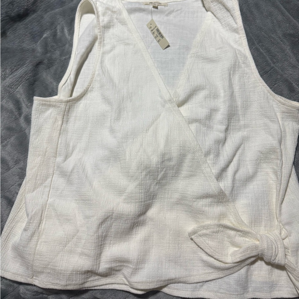 Madewell White Sleeveless Faux Tie Front Tank Top